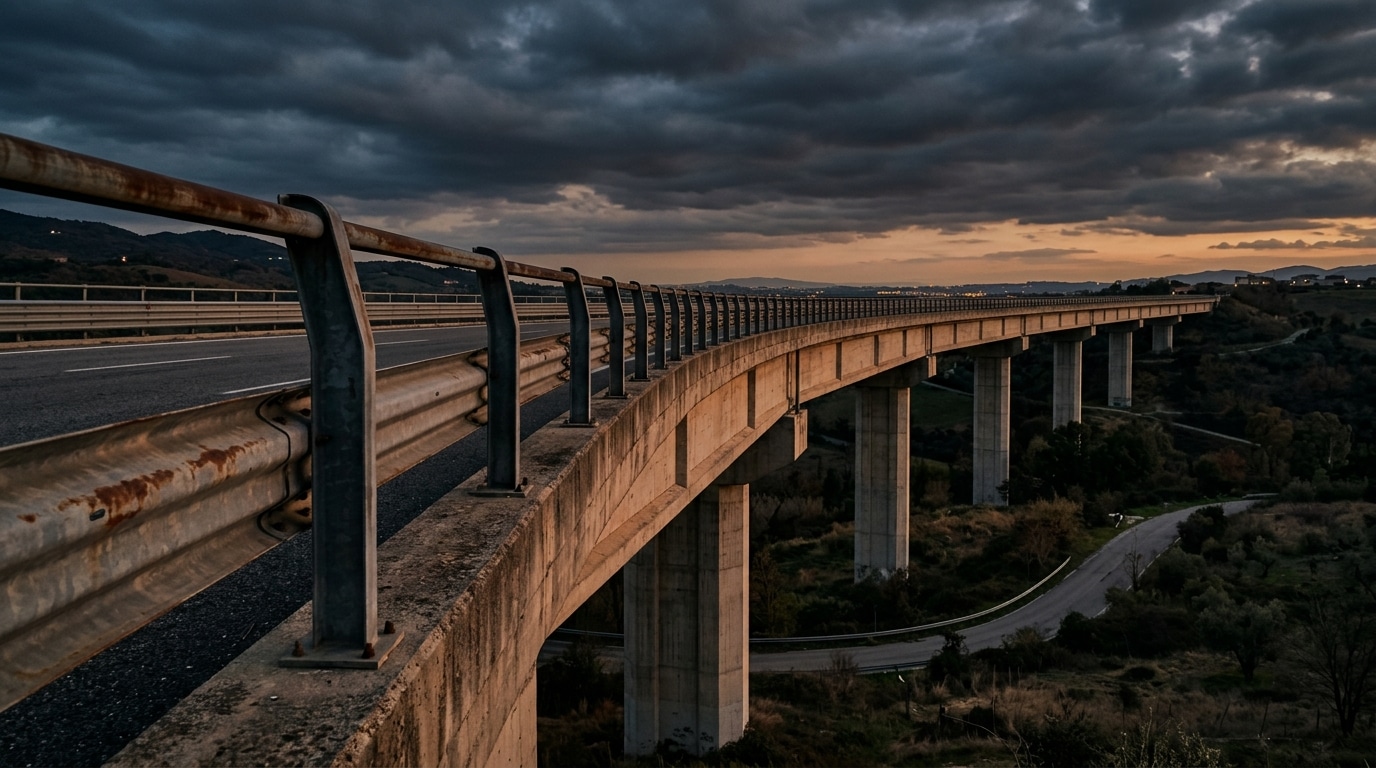 Viaduc autoroutier vide au crépuscule en Italie