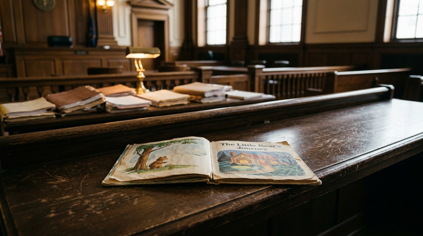 Livre pour enfants ouvert près de dossiers judiciaires