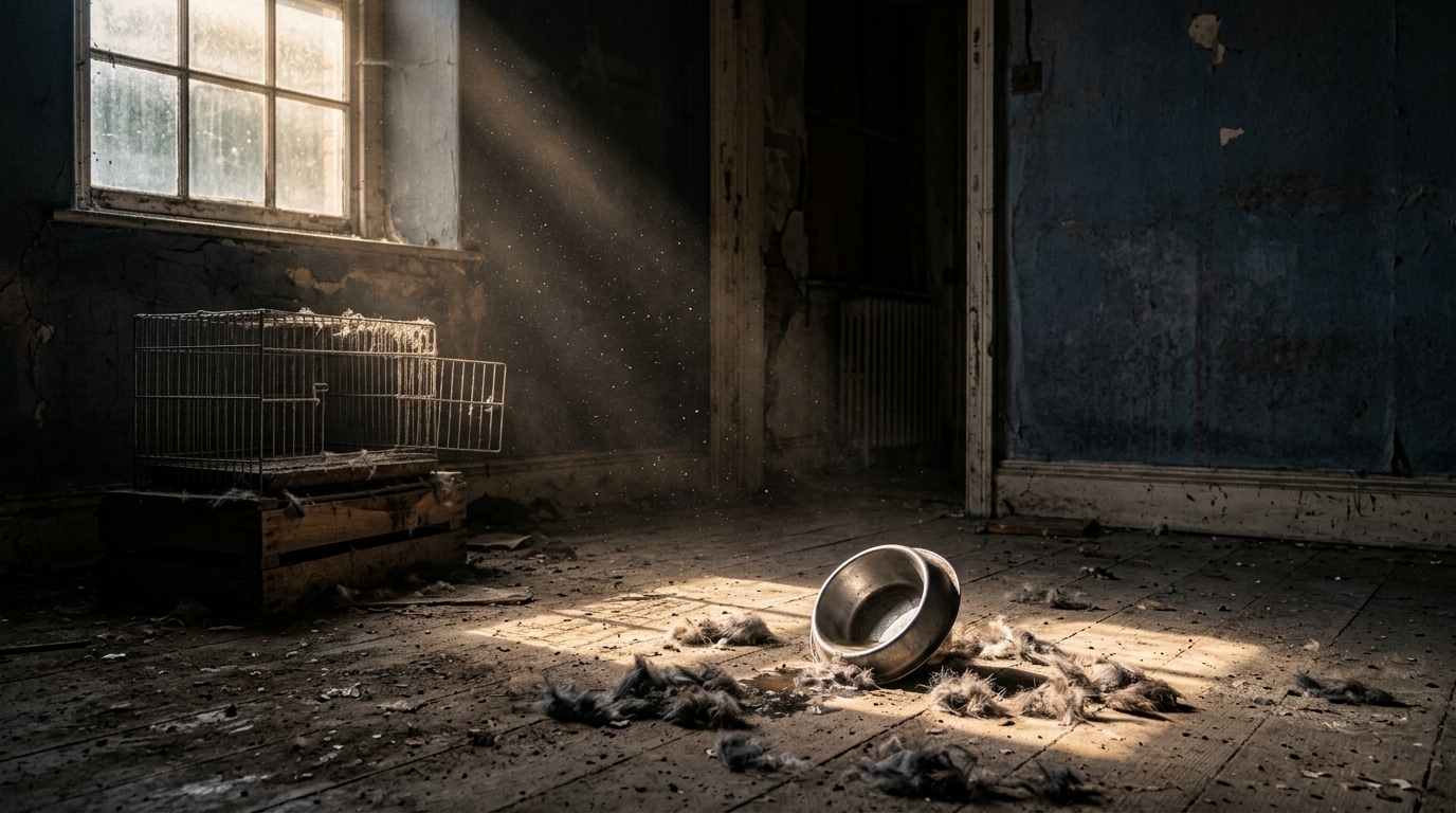 Cage vide et pièce abandonnée dans un logement sombre