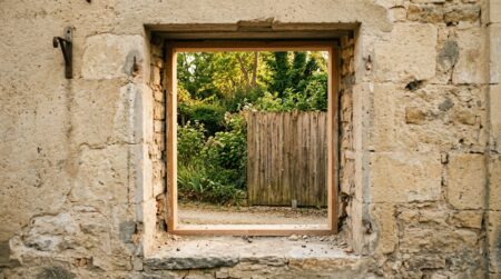 Fenêtre neuve percée dans un mur de pierre