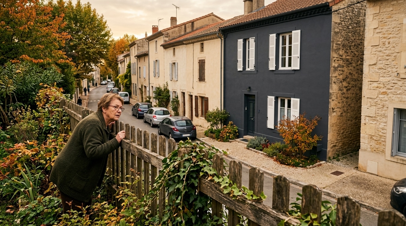 Voisin observant la nouvelle couleur de façade contestée