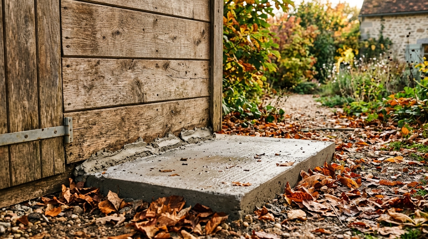 Abri de jardin scellé sur une dalle en béton