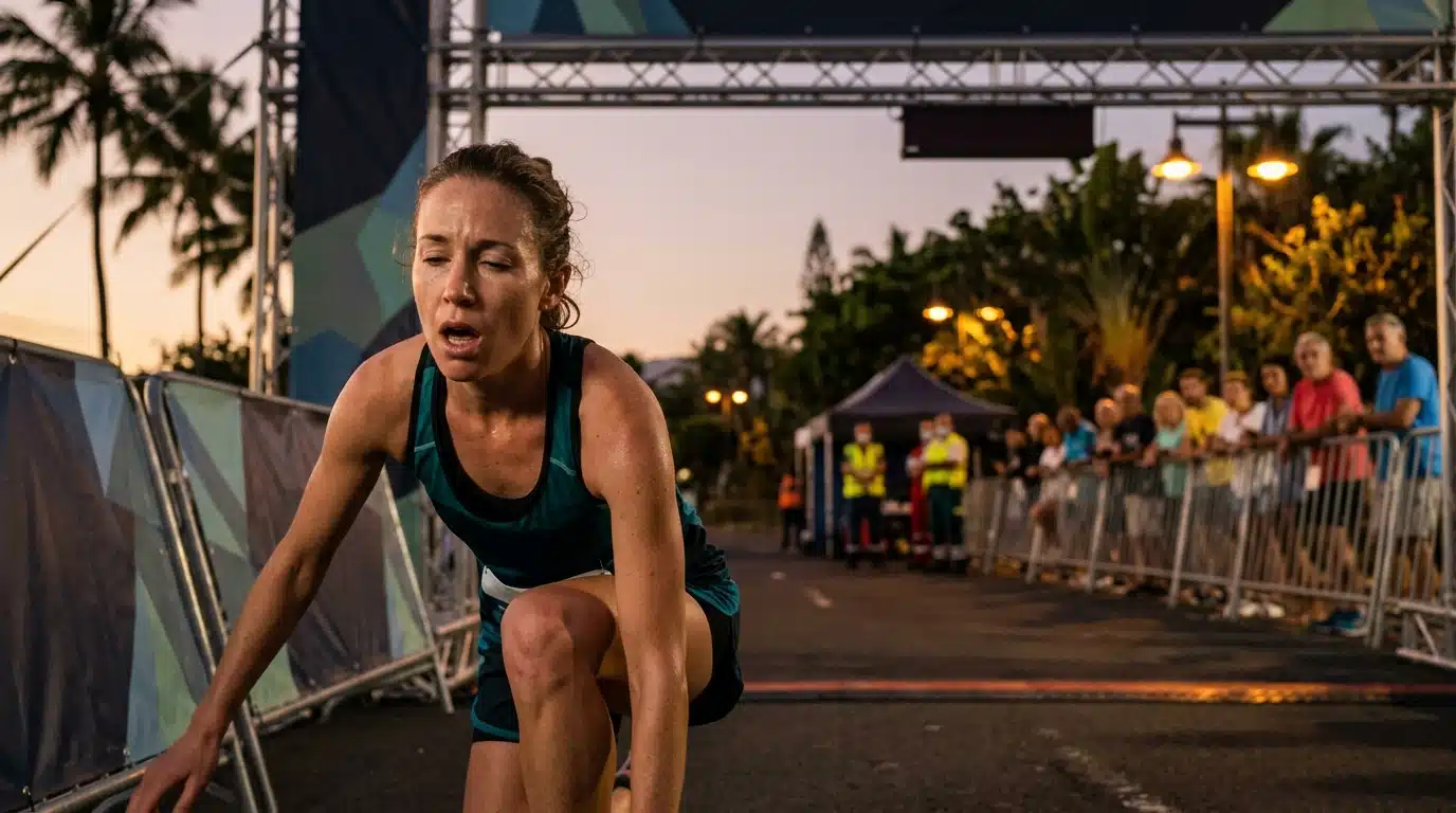 Coureur en détresse près de la ligne d'arrivée