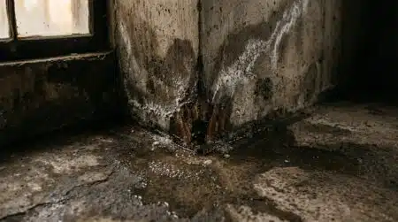 Auréole d'humidité au pied d'un mur de sous-sol