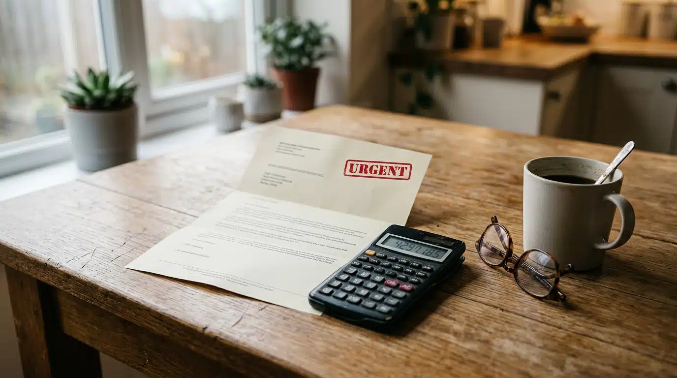 Lettre administrative et calculatrice sur une table