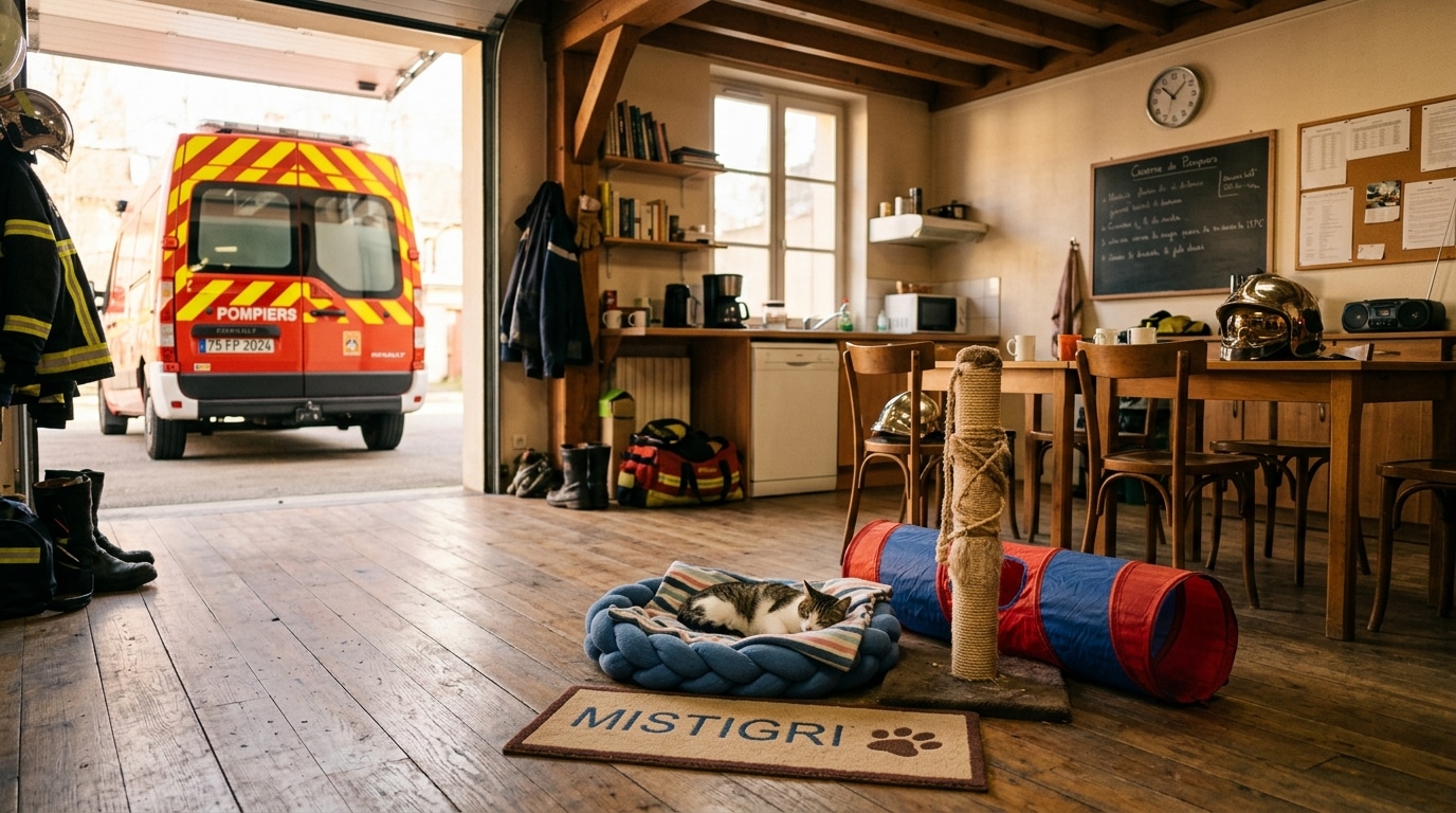 Coin aménagé pour chaton dans une caserne