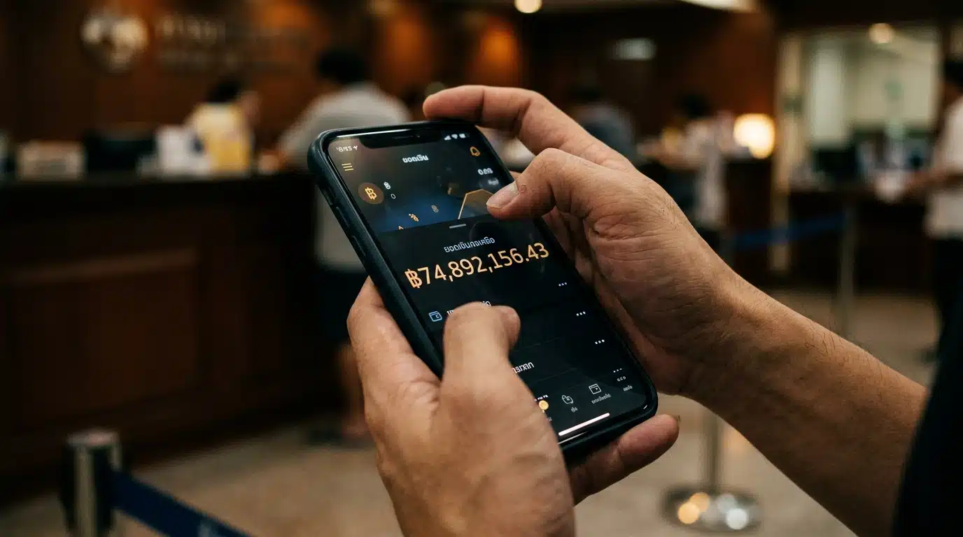 Smartphone affichant un solde bancaire avec de nombreux chiffres