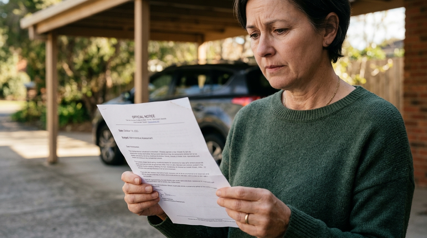 Homme inquiet tenant un courrier administratif dehors