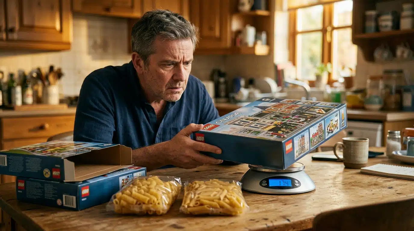 Personne pesant une boîte de Lego suspecte