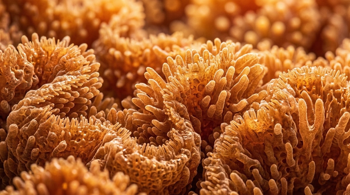 Illustration artistique des villosités intestinales repliées