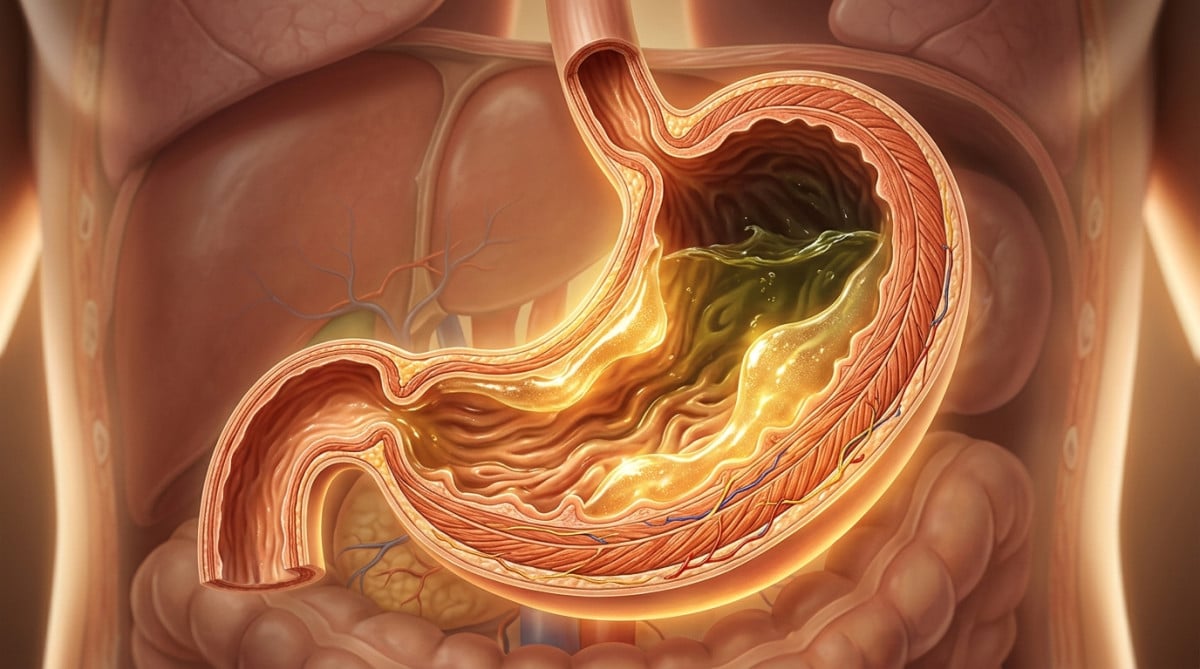 Illustration de la paroi stomacale protégée par du mucus