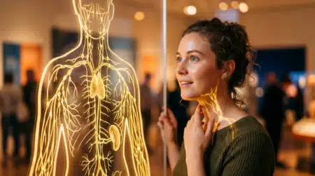 Illustration du réseau lymphatique lumineux sur silhouette humaine