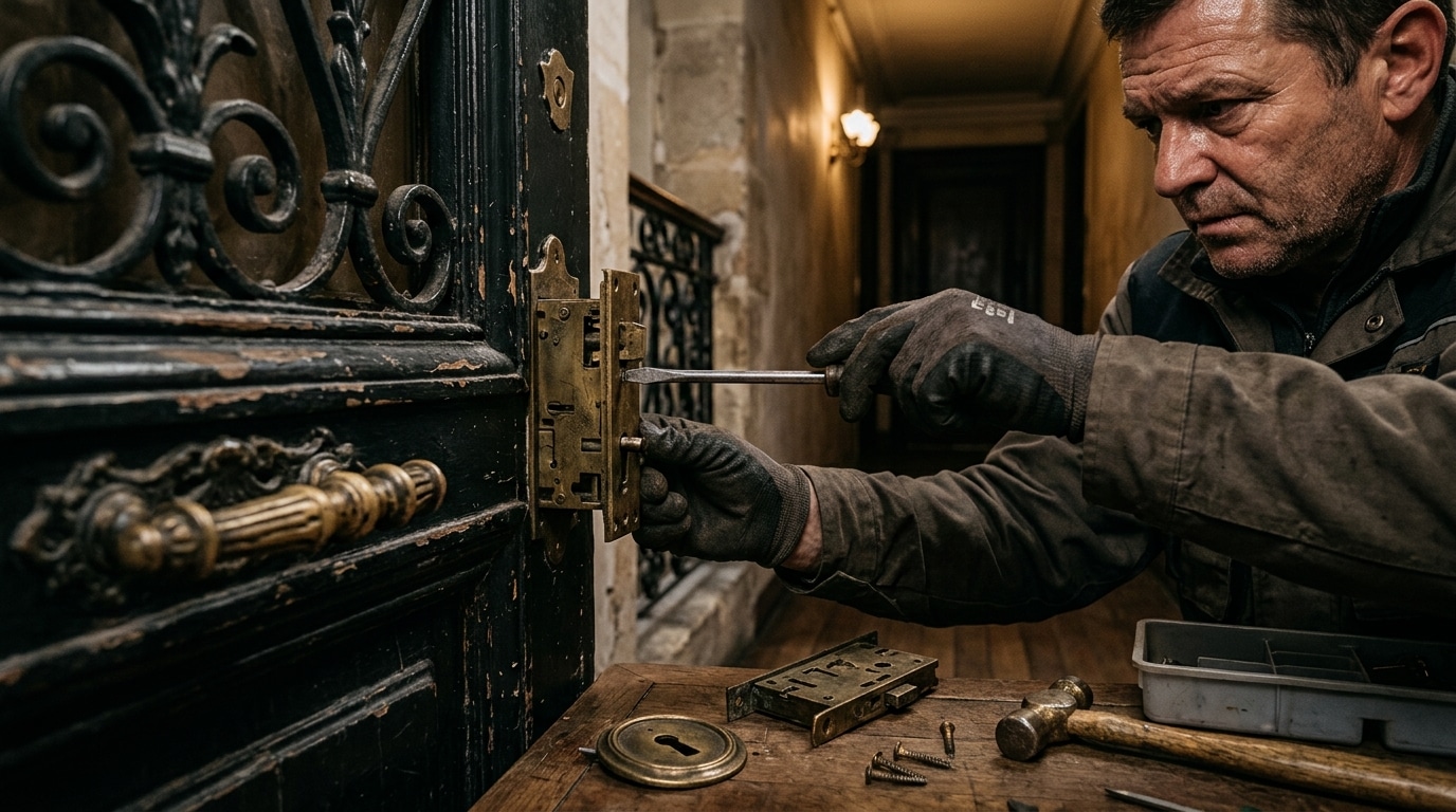 Serrure de porte parisienne en cours de changement