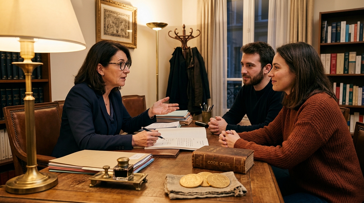 Couple consultant un expert sur la loi du trésor
