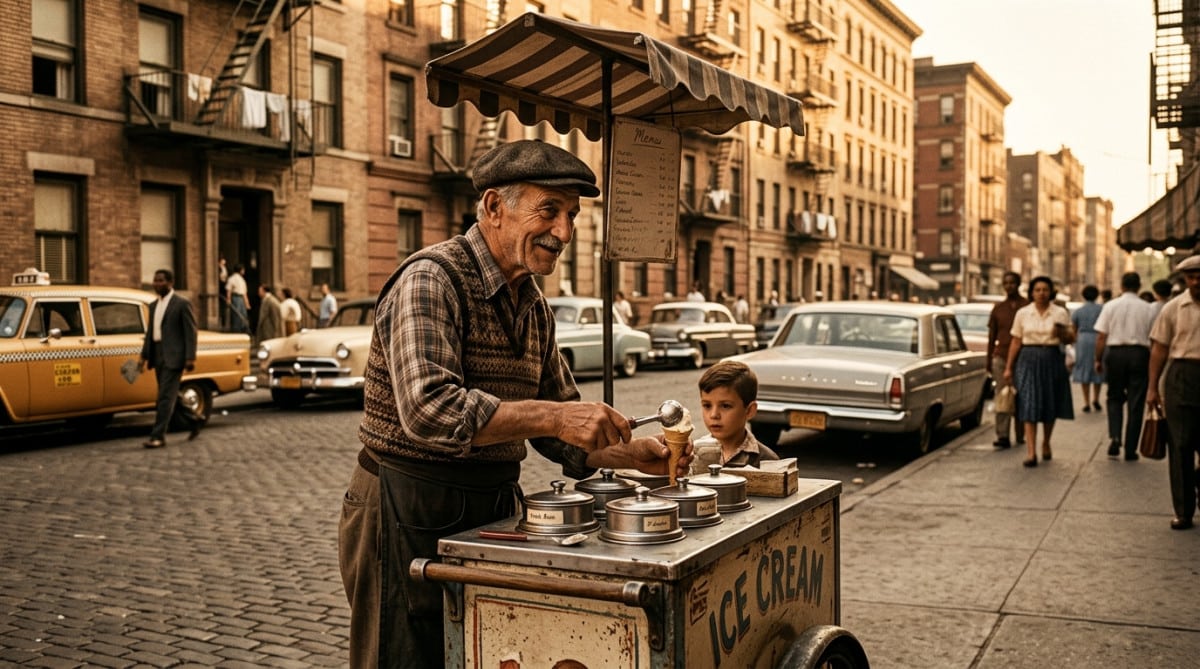 Immigrant polonais vendant des glaces dans le Bronx
