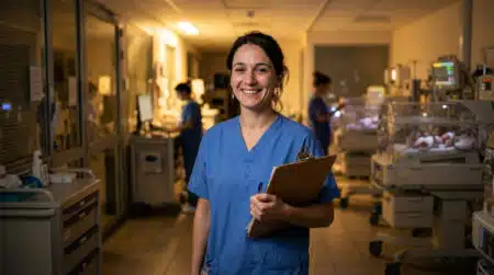 Infirmière puéricultrice en service de nuit à l'hôpital