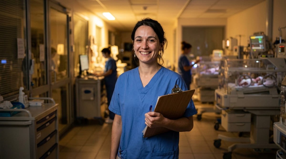 Infirmière puéricultrice en service de nuit à l'hôpital