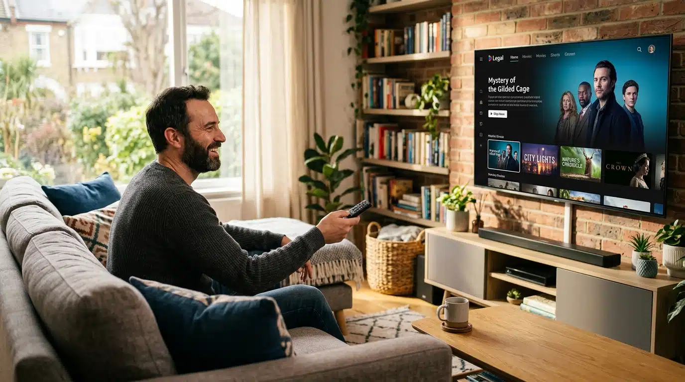 Homme détendu regardant une plateforme de streaming légale