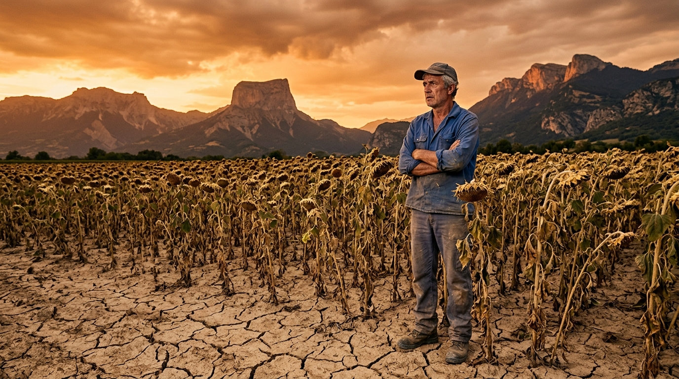 Terre agricole asséchée par la sécheresse en Isère