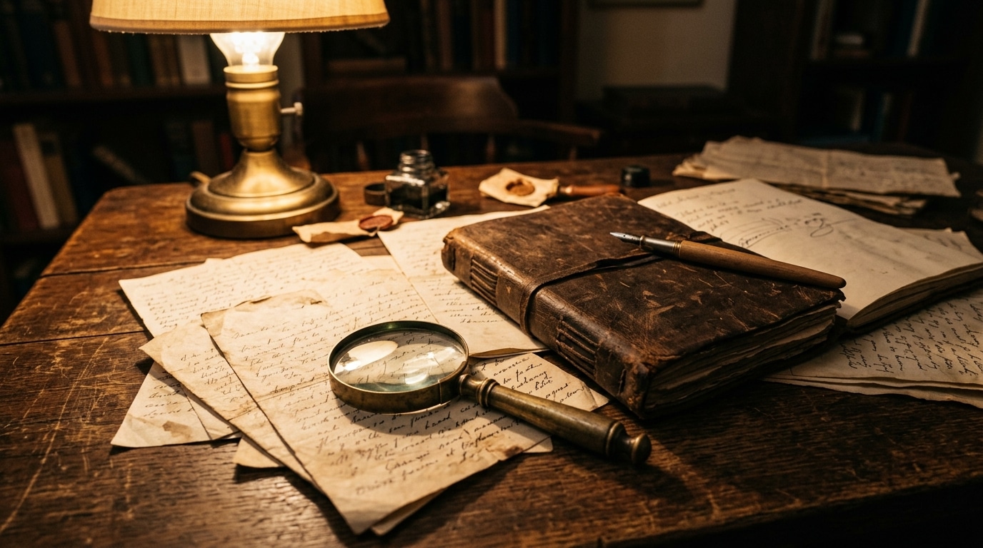 Mémoires et lettres manuscrites sur un bureau