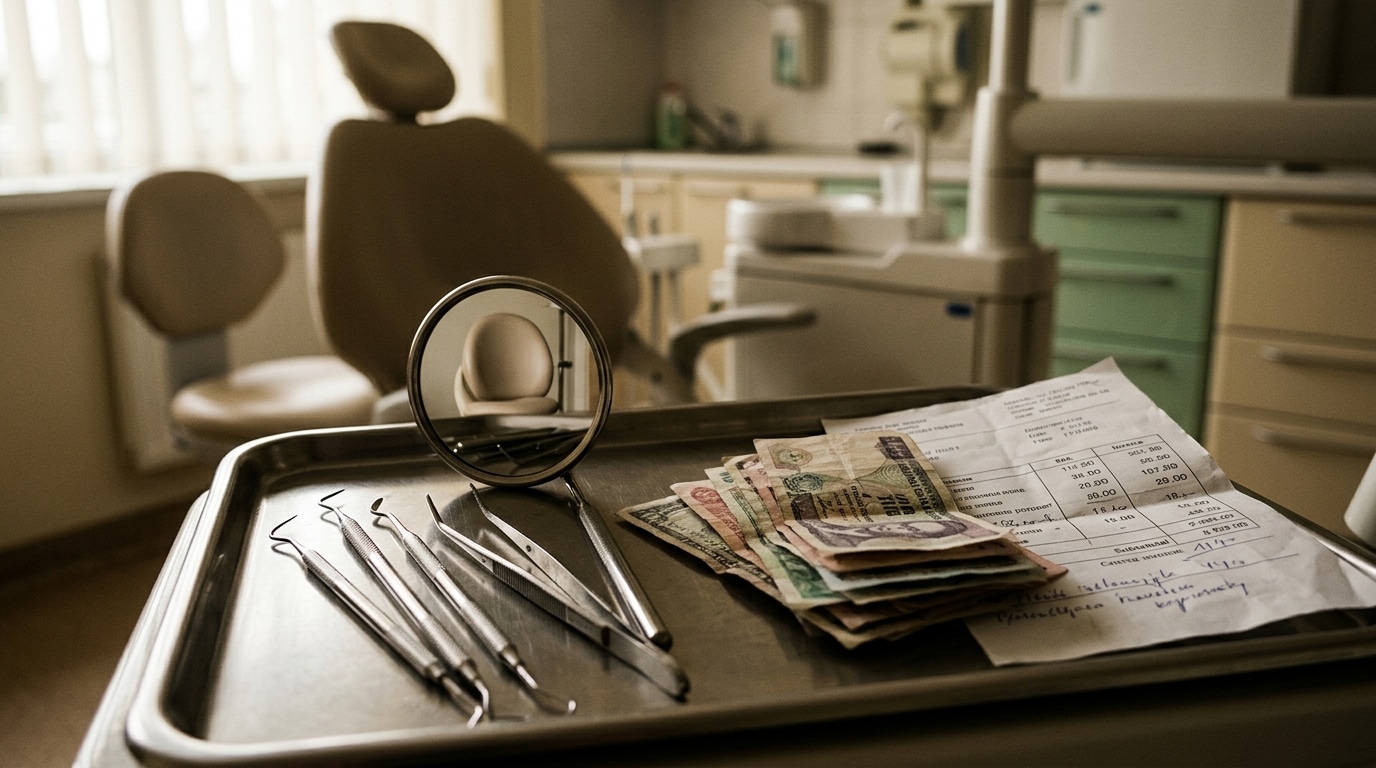 Instruments dentaires et facture sur plateau clinique