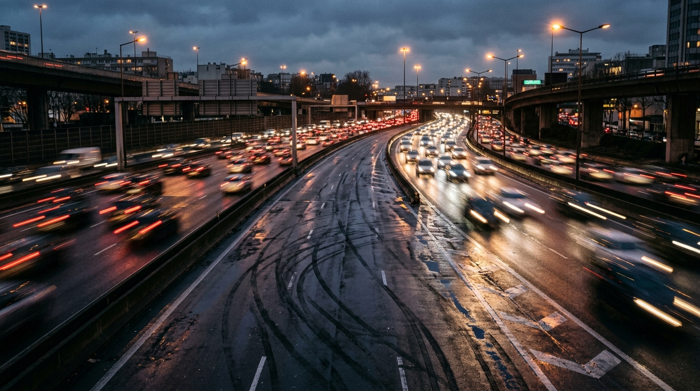 Le périphérique parisien au crépuscule, lieu de l'accident