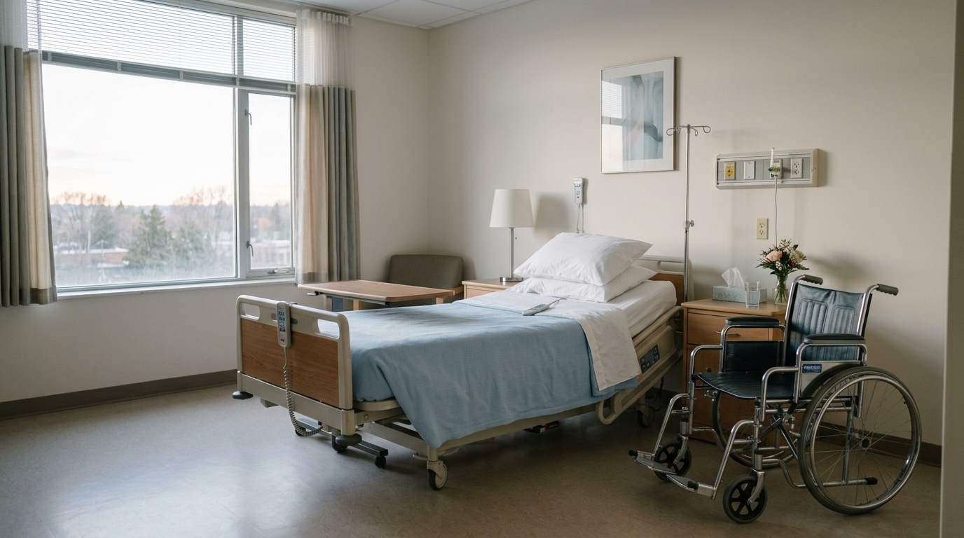 Chambre d'hôpital vide évoquant la maladie et l'épreuve familiale