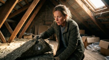 Femme découvrant un spot caché sous la laine de verre