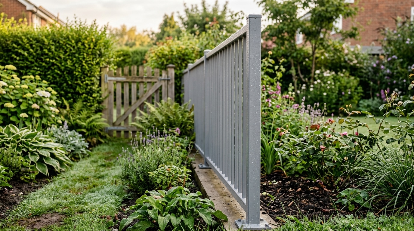Clôture métallique neuve posée en limite de jardin