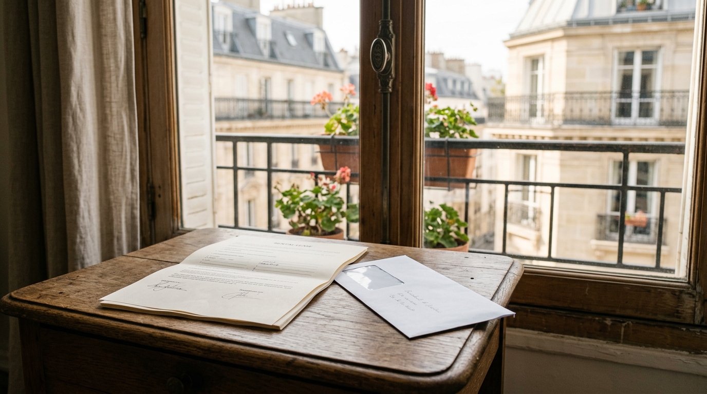 Bail et enveloppe de préavis posés sur une table