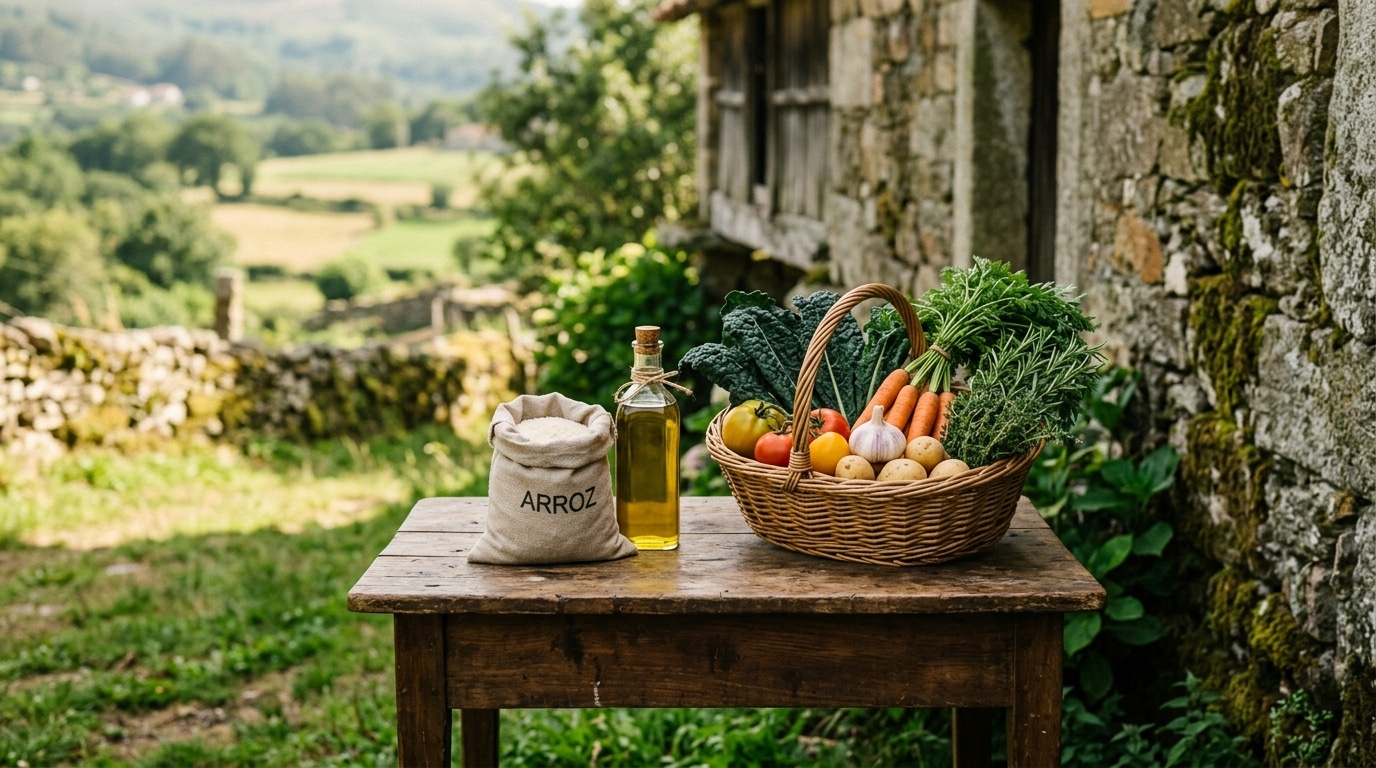 Panier de légumes du jardin et provisions modestes