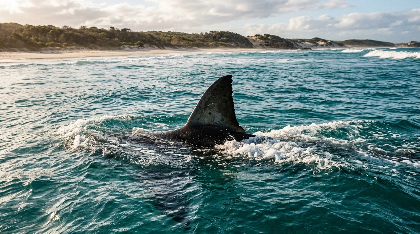 Nageoire de requin fendant l'eau turquoise