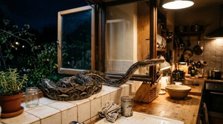 Serpent de deux mètres entrant par une fenêtre de cuisine