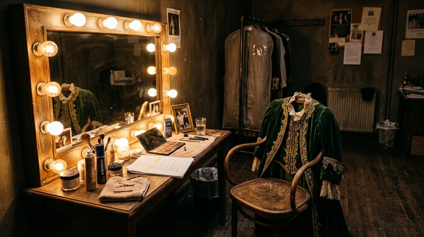 Loge de théâtre vide avec costume de scène et miroir