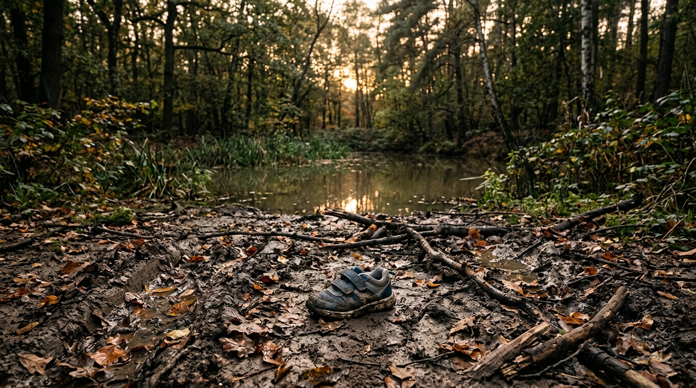 Clairière boueuse près d'un étang en forêt