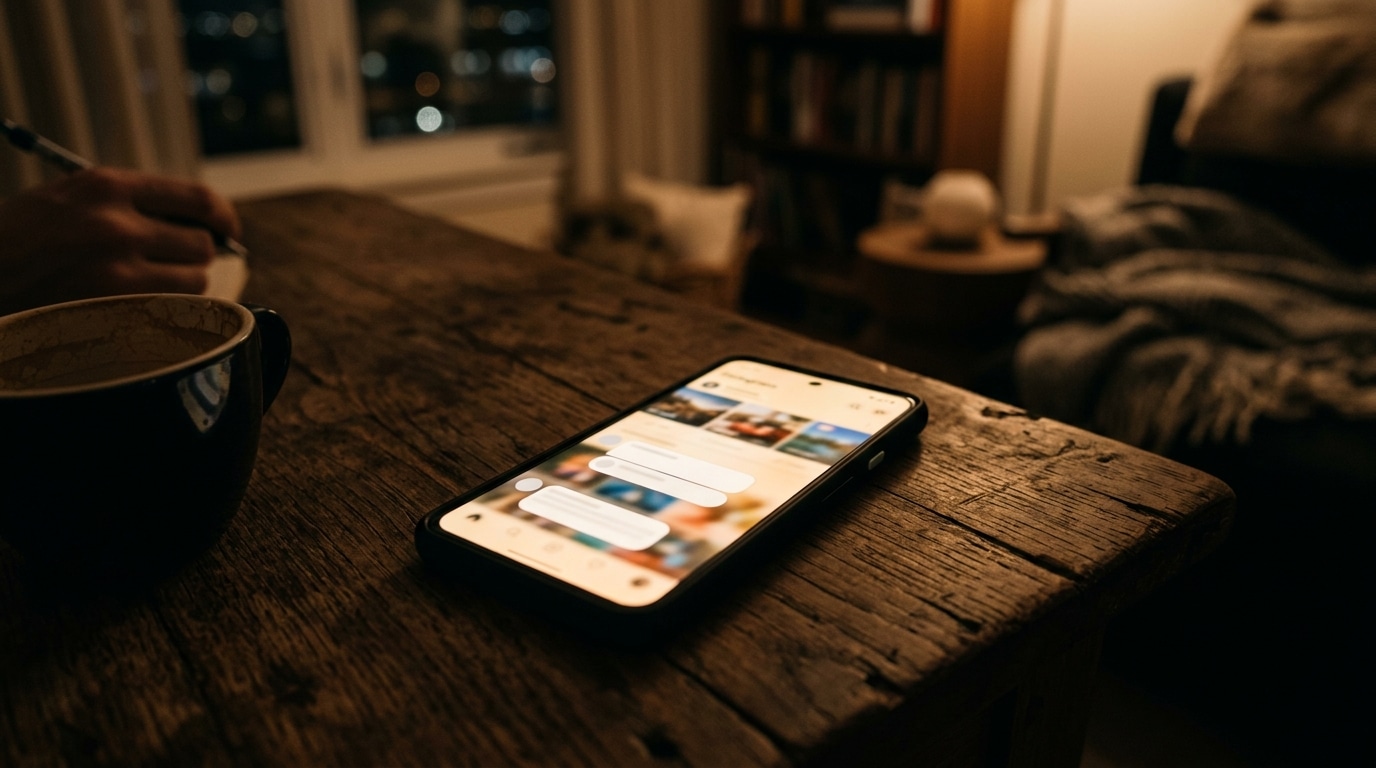 Smartphone éclairé la nuit avec réactions en ligne