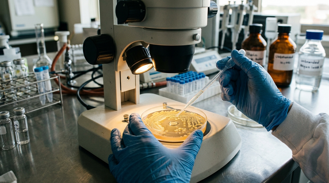 Culture bactérienne examinée en laboratoire médical