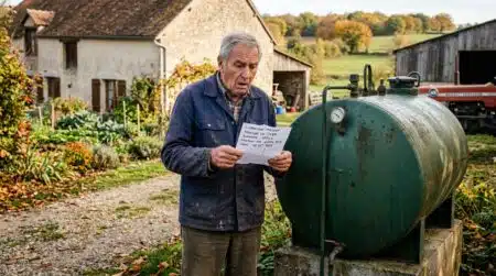 Retraité inquiet devant sa cuve de fioul domestique