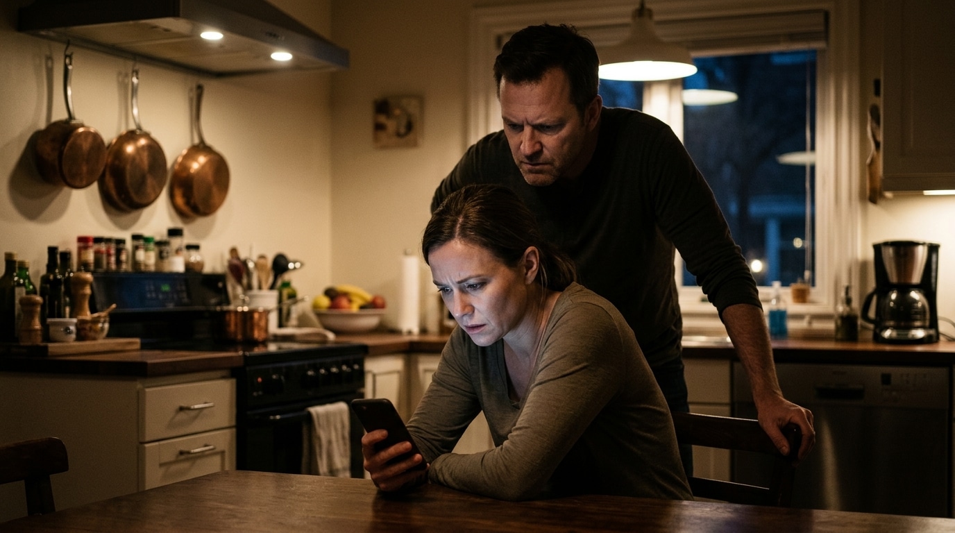 Femme surveillée par son partenaire avec son téléphone