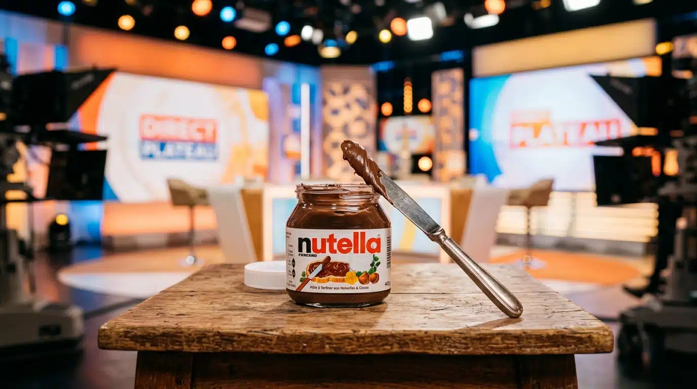 Pot de pâte à tartiner sur une table de plateau de télévision