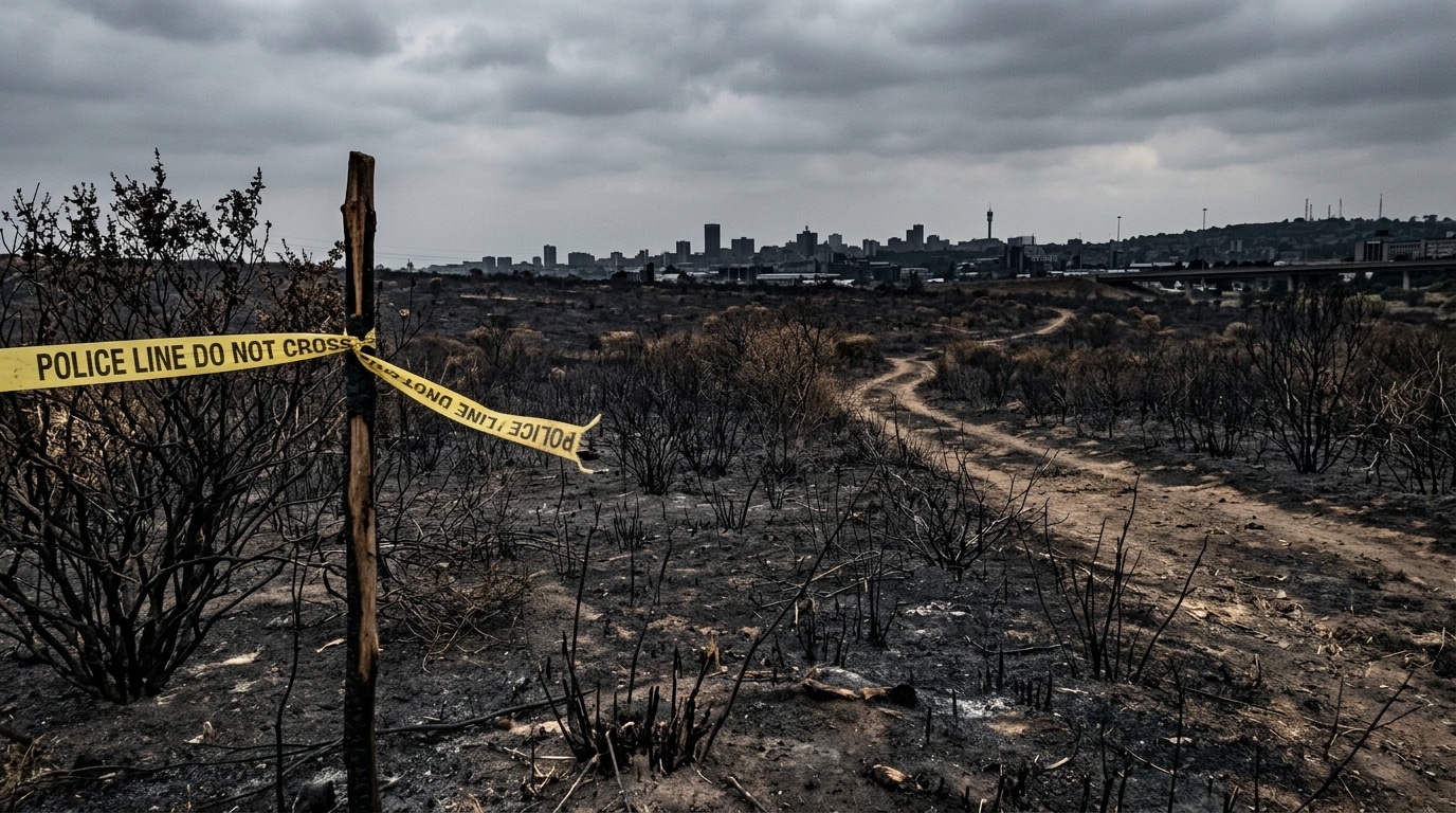 Terrain vague calciné après un incendie de broussailles