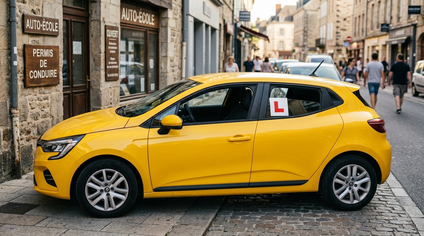 Voiture auto-école avec plaque L garée en ville