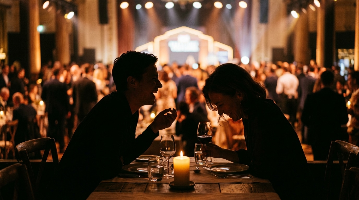 Couple discret partageant un dîner à la lumière des bougies
