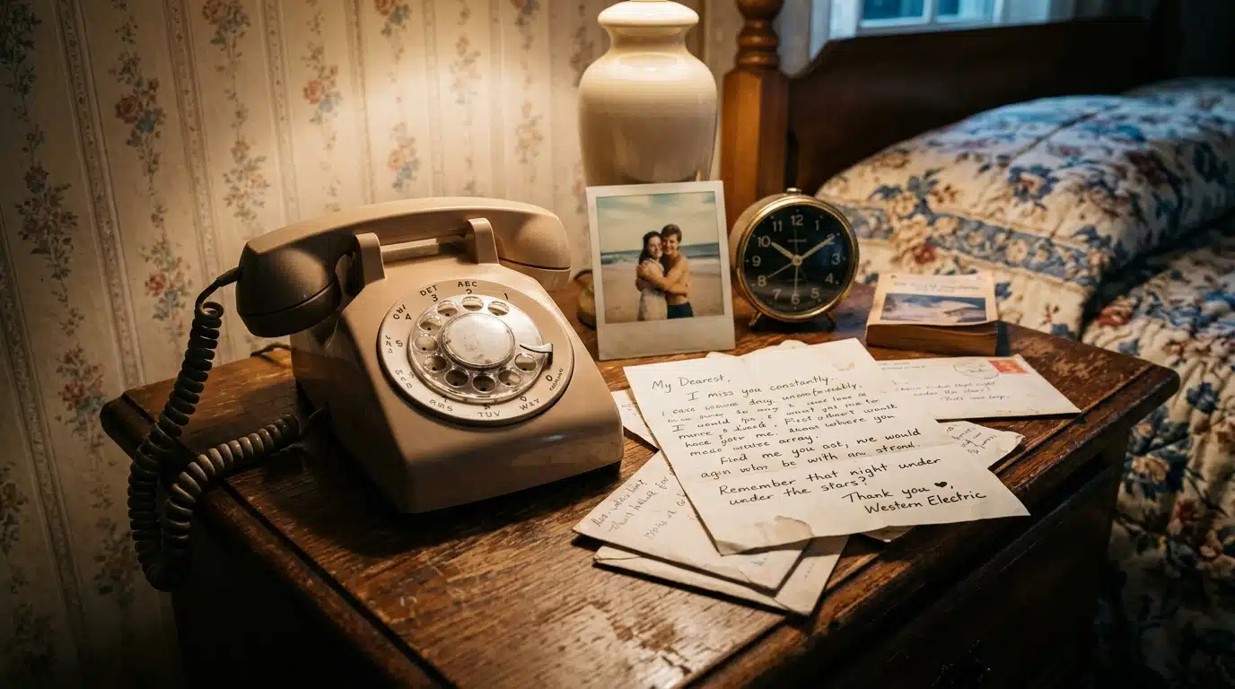 Téléphone ancien et lettres d'amour évoquant une liaison téléphonique secrète