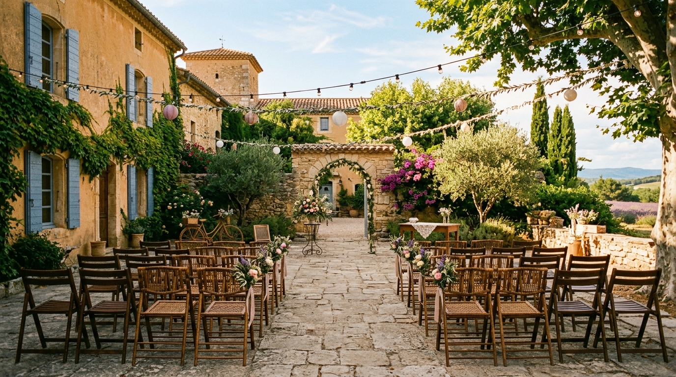Lieu de réception d'un mariage des années 1960 dans le sud de la France
