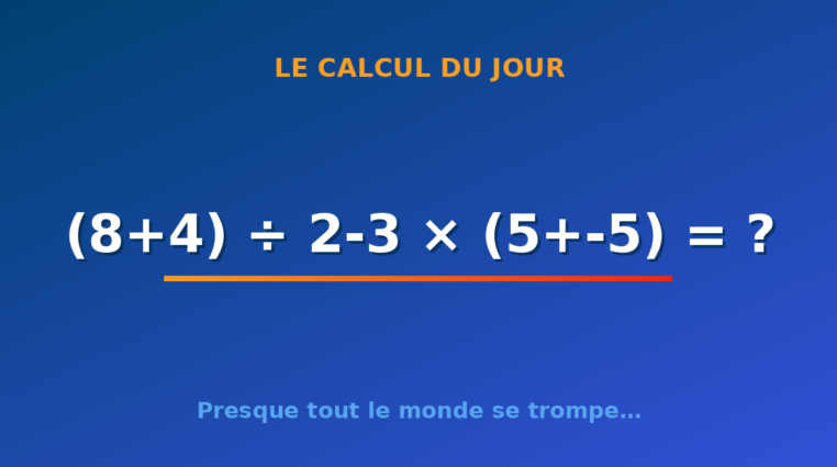 Le calcul du jour : (8+4) ÷ 2-3 × (5+-5) — mardi 8 septembre 2026