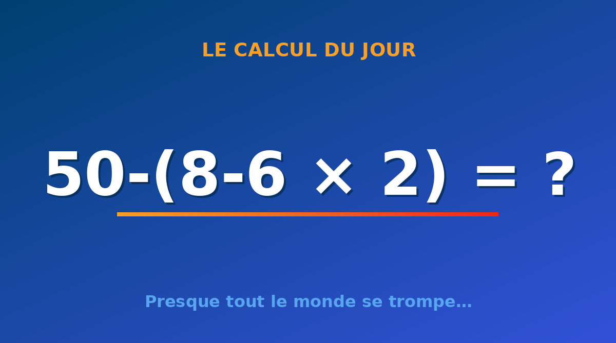 Ce calcul rend fou : non, 50-(8-6 × 2) ne fait pas 46