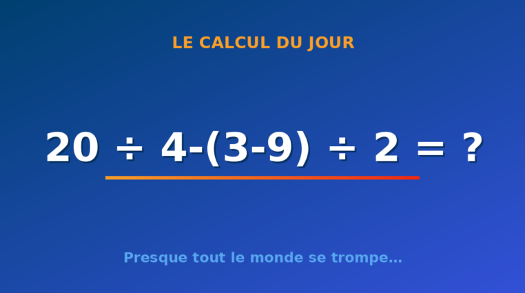 Le calcul du jour : 20 ÷ 4-(3-9) ÷ 2 — jeudi 10 septembre 2026