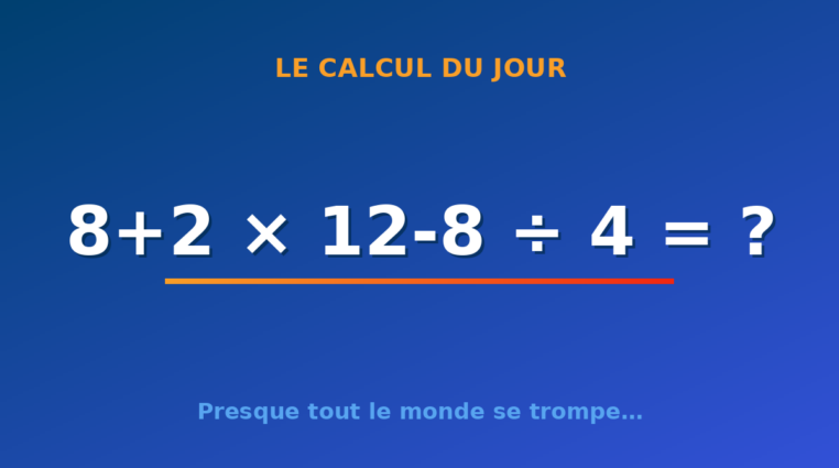Le calcul du jour : 8+2 × 12-8 ÷ 4 — samedi 19 septembre 2026