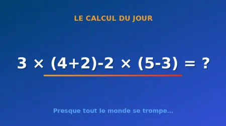 Le calcul du jour : 3 × (4+2)-2 × (5-3) — mardi 29 septembre 2026